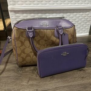 Coach Purple and Brown Satchel with Gold Accents